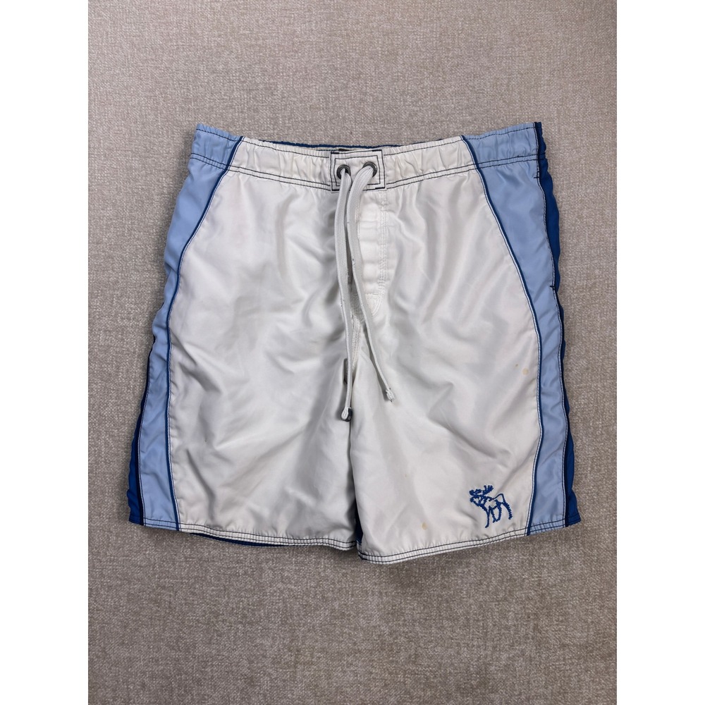 Vintage Abercrombie Tugger Swim Trunks Mens 36 White Blue Colorblock Shorts
